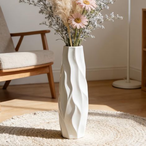 Grand Vase en céramique de 45 cm de Haut, Vase Blanc Moderne pour Bureau, Maison, Ferme, Salon, décoration Simple, Origami, décoration d'automne en Porcelaine, Cadeau (1/5)