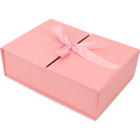 Boîte cadeau à double porte avec nœud décoratif, réutilisable, 26 x 19 x 8 cm, en papier rose. (1/5)