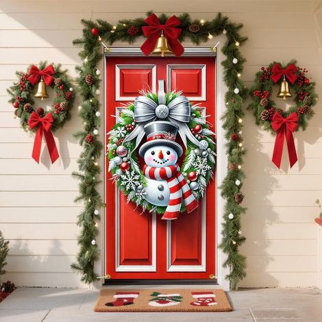 Bannière de porte Monstre de Noël, Bannière de porte d'entrée, Décoration de porte extérieure pour les fêtes, Drapeau Joyeux Monstre de Noël - 90 x 180 cm (Perforation + Ruban) - Style 29