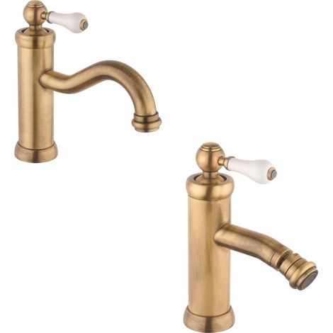 Set miscelatori per lavabo e bidet stile retrò colore bronzo Piralla KITCOMOOF1