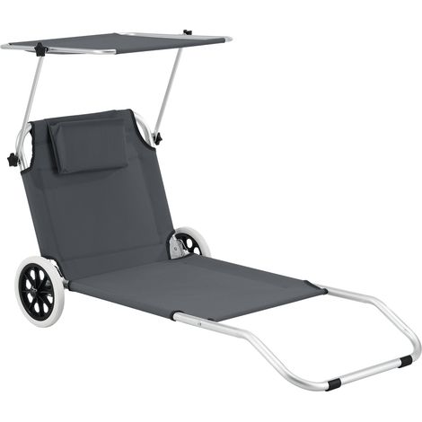 Lettino prendisole su ruote lazkano alluminio poliestere argento opaco grigio scuro 030006421