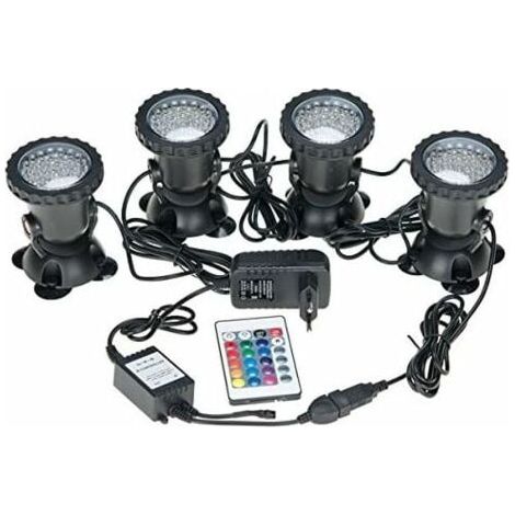 Tigrezy Mehrfarbige RGB-wasserdichte Aquarium-Unterwasserstrahler mit Fernbedienung für Gartenteich, Aquarium, Schwimmbad (4 Stück Lichter)