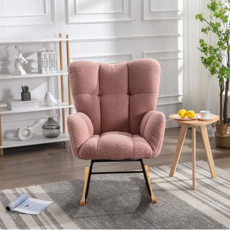 Silla mecedora de tejido teddy rosa 70 x 80 x 95 cm con reposabrazos acolchados (1/5)