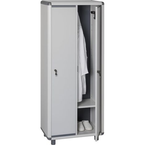Armadio spogliatoio a 2 ante in PVC Grigio - Misura 72x39x175 cm - Armadietto con serratura a chiave, ganci appendiabiti e piedini antiscivolo (1/5)