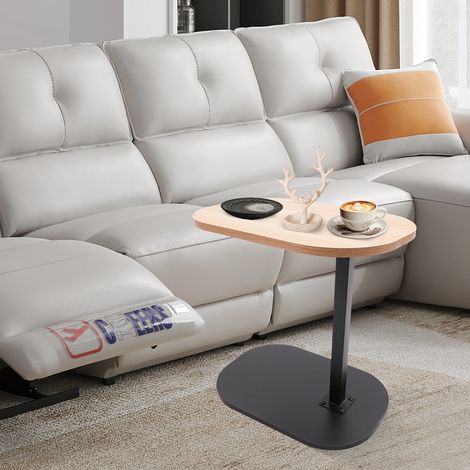 YISSALE-Beistelltisch in C-Form, runder Couchtisch, Sofatisch, Nachttisch, aus Nussbaumholz, 45 x 30 cm. (1/5)