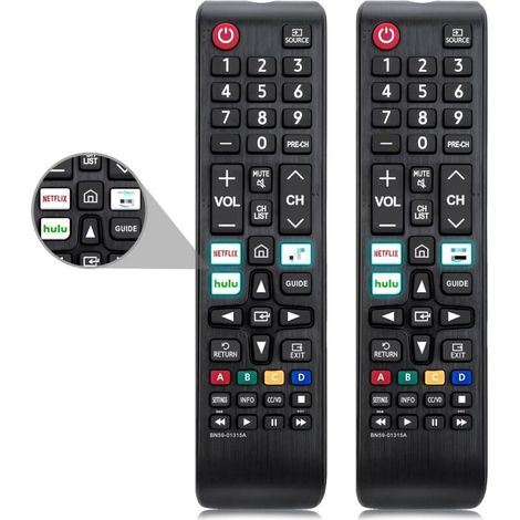 Lot de 2 télécommandes universelles pour téléviseur Samsung, télécommandes de remplacement pour téléviseur Samsung, compatibles Netflix, télécommandes Hulu à bouton IR, compatibles avec tous les télév