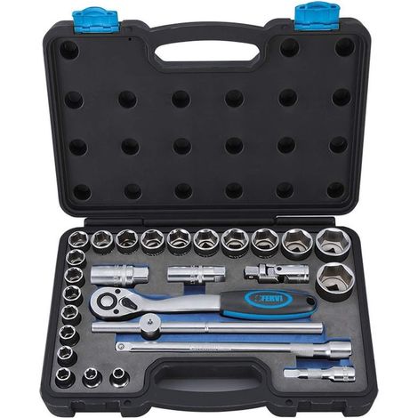 1/2" STECKSCHLÜSSEL SATZ AUFSTECKSCHLÜSSEL 27 TLG NUSS KASTEN FERVI SN4P3N027