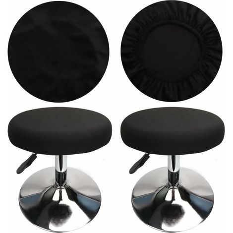 (4 Pièces Noir)Housse Tabouret Rond Housse Tabouret de Bar, Tissu de Luxe, Diamètre 30-40cm, Extensible, Infroissable, Lavable et Anti-Poussière (1/4)