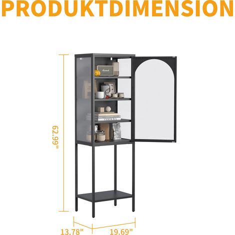 Armoire de rangement en verre métallique vitrine – armoire de rangement en cubes à 5 étapes avec 3 étagères réglables. Pour cuisine, salle à manger, salon, salle de bains (1/5)