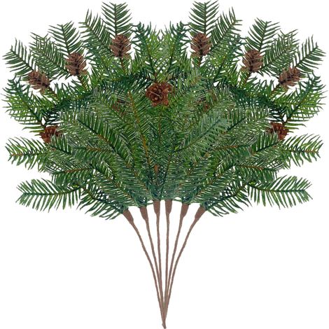 Set mit 6 realistischen künstlichen Kiefernzweigen, realistische Zedernholz-Weihnachtsdekoration für Zuhause, Partys und Büro. (1/2)