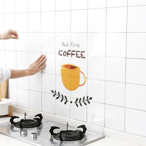 Autocollants muraux pour carrelage de cuisine, transparents et auto-adhésifs, résistants à l'huile, motif tasse à thé (dessin animé) (1/4)