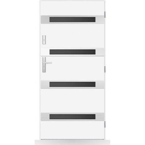 Porte d'entrée Cassandra 80-90-100cm en acier - Couleur: Blanc - Poussant: Droit - Dimensions: 90 cm (1/2)