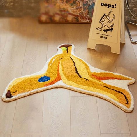 Tapis De Bain - Forme Banane - Absorbant - Non Glissant - Pour Salle De Bain - En Fibres Ultra-Fines - Jaune - 1 Pièce (1/5)