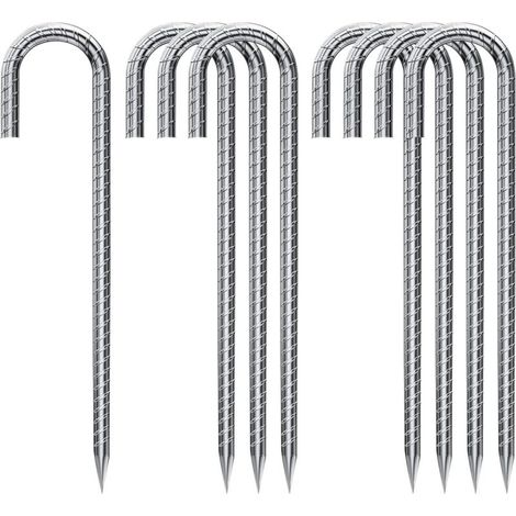 Lot de 10 piquets de terre en acier galvanisé – Longueur 30,5 cm – Crochet en J pour fixation solide – Résistants à la rouille (1/2)