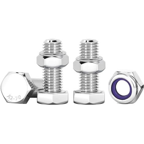 Lot de 10 vis à tête hexagonale M6 avec écrous en acier inoxydable A2 V2A M6 x 16 mm Vis autobloquantes pour meubles, voitures (1/5)