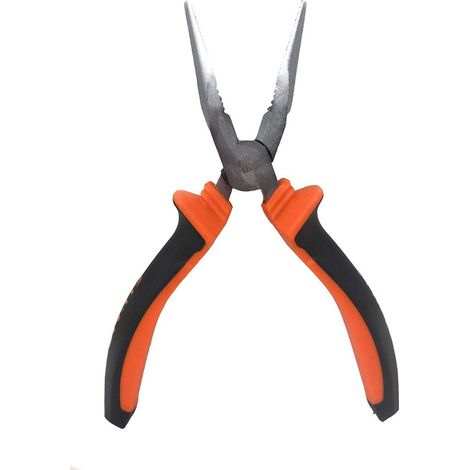 Pinza a becco lungo 8'' in acciaio al carbonio pinze becco lungo zigrinato con impugnatura in gomma antiscivolo pinza componenti elettronici (1/2)