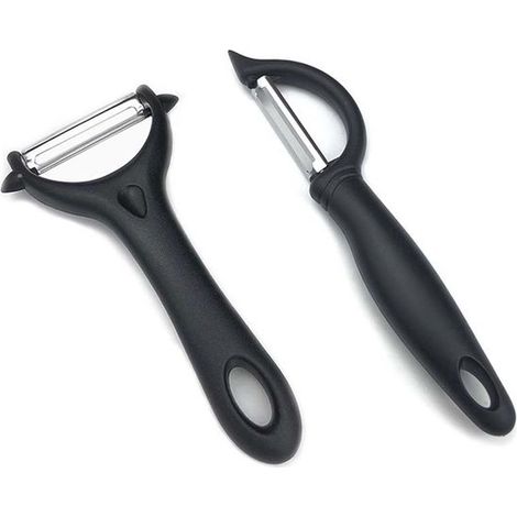2 peladores universales, pelador de verduras de acero inoxidable, mango ergonómico, cuchillo de cocina para pelar verduras frutas (hojas verdes) (1/5)