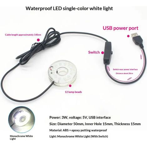(A4 5V USB)1 Lampe ronde étanche CC USB LED à éclairage coloré avec trou pour aquarium, piscine, décoration lumineuse〔YY32〕 (1/5)