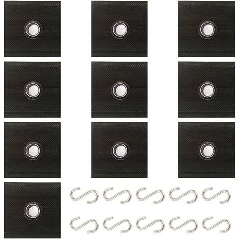 Pack of 10 eyelets for piped rails, 10 awning hooks, S-hooks, 5/6 mm - 7/8 mm piped rails for motorhomes, caravans, awnings, camping tents (black)