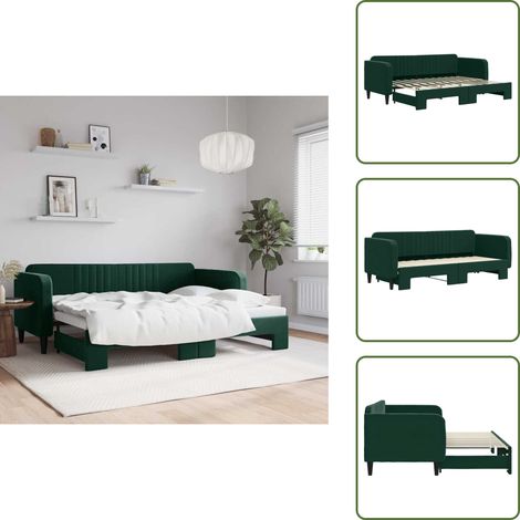 The Living Store Lit de jour avec gigogne sans matelas vert foncé 80x200 cm - Lit gigogne (1/5)