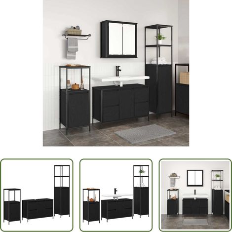 vidaXL Badezimmer Schrank - Badezimmermöbel-Set 3 pcs Schwarz Eichen-Optik Holzwerkstoff (1/5)