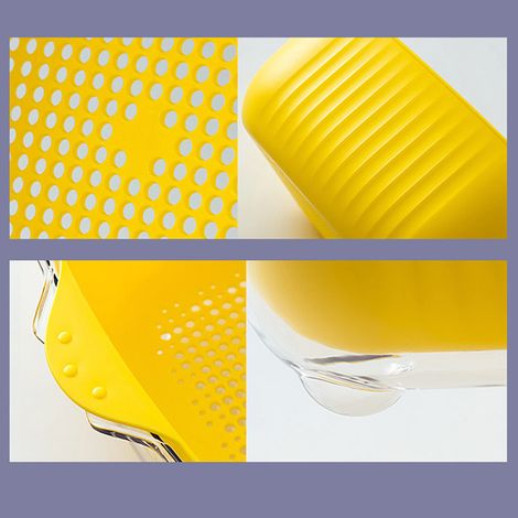 Panier égouttoir double couche jaune en forme de canard, panier à légumes, panier égouttoir pour évier de cuisine, bassine de rangement multifonctionnelle, panier à fruits, taille moyenne. (1/5)