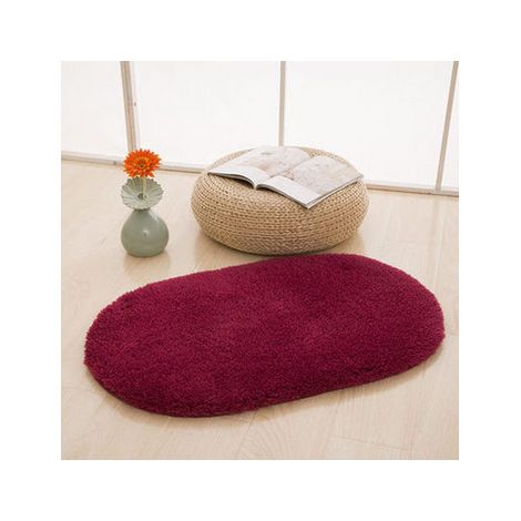 Tapis de bain ovale en laine d’agneau naturelle – antidérapant, absorbant et doux – pour salle de bains et toilettes – rouge bordeaux – 50 x 80 cm-lsw