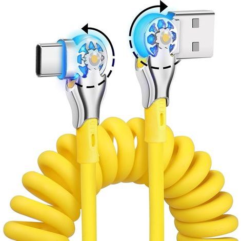 Câble USB de type C enroulé - Charge rapide - 1,8 m - 180 ° - Double câble de charge USB C rotatif flexible - Pour la maison, le bureau, la voiture (40 W) (1/5)