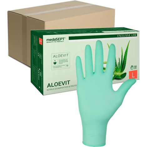 Nitrilhandschuhe Größe L, grün mit Aloe Vera, Aloevit medaSEPT, 100 Stück pro Karton (10er-Packung) (1/5)