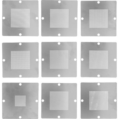 Ortviai Pochoirs BGA pour Reballing 90 x 90 mm – 9 pièces en acier inoxydable 304, universels pour réparation CPU ordinateur