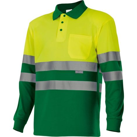 Polo Bicolor Manga Larga Alta Visibilidad VERDE HIERBA/AMARILLO FLÚOR XXL