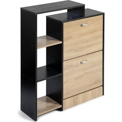 Zapatero Abatible Orlando 4 baldas 92x79x24 cm  Negro-Taupe (1/5)