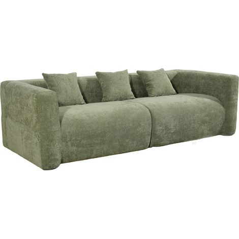 Canapé compressé 4 places en tissu effet laine texturée vert BOLTON (1/5)