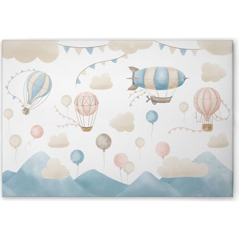 Leinwandbild Heißluftballons mit Wolken M1-No.50572 - Kunstdruck auf Leinwand in Beige Blau - Wandbild 120 x 80 cm (1/5)