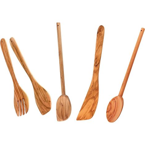 Ensemble de couverts à salade, cuillères et spatule Fackelmann Édition Bois d'olivier (1/5)