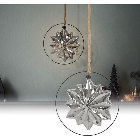 ECD Germany Estrella de Navidad Ø18cm con 40 Luces LED Blanco Cálido hecho de Vidrio y Metal Ornamento Navieño para Colgar Decoración para Interior con Iluminación y Temporizador funciona con Pilas (1/5)