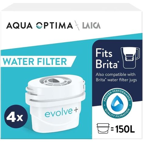 Lot de 4 cartouches filtrantes Evolve+ compatibles avec carafes Brita et alternative aux filtres Maxtra Réduit le calcaire, le chlore et d'autres impuretés