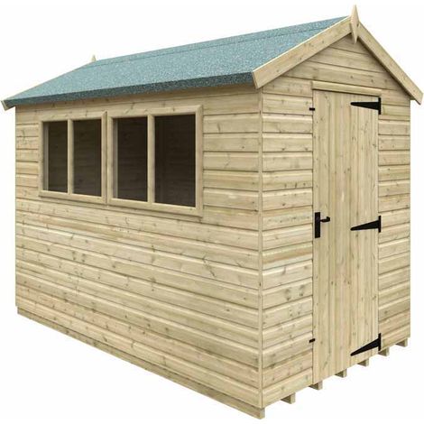 10 x 6 Feet Apex Premier 16mm Shed - Solid Wood/Softwood/Pine - L295 x W175 x H242.3 cm - Green