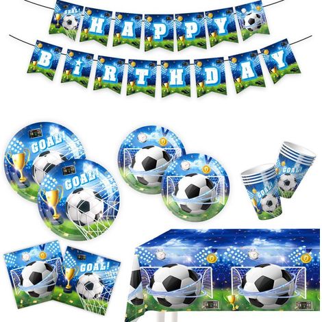 52 pièces Kit vaisselle jetable football Coupe du Monde 2026, assiettes 7" et 9", gobelets, serviettes, nappe, guirlande, fête sportive