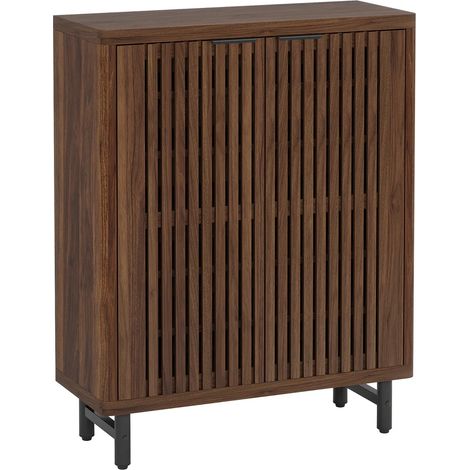 Meuble à chaussures d'entrée à portes persiennées 85x35x110 cm en MDF et métal marron foncé HOMVRA (1/5)