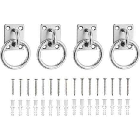 4 Pièces Plaques Œil Acier Inoxydable, Œillet 0,5 mm Fixation Plafond Acier Inox 304, Carré Anneaux de Fixation Cheval, avec 16 Vis et Tube D'expansion, pour vcuries, Navires, Machines (1/4)