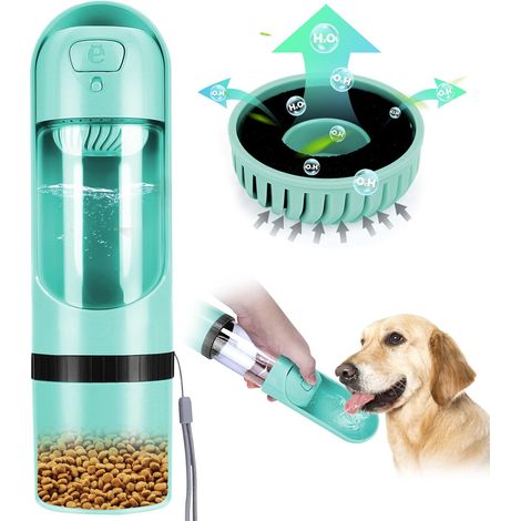 Bouteille d’eau portable pour chien avec distributeur 3-en-1, 300 ml + boîte à croquettes 150 ml, filtration, sans BPA (1/5)