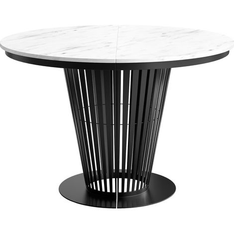 Mesa Oswego 181, Negro + Mármol blanco, 76x0x0cm, Alargamiento, Aglomerado laminado, Metal