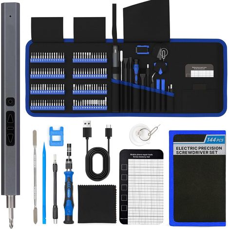 144-teiliges Präzisionsschraubendreher-Set, Akku-Schraubendreher Mini-Magnetschraubendreher-Set für Elektronikreparaturen, Präzisionswerkzeug-Set für PCs, Uhren, Kameras und Heimwerkerprojekte (1/5)