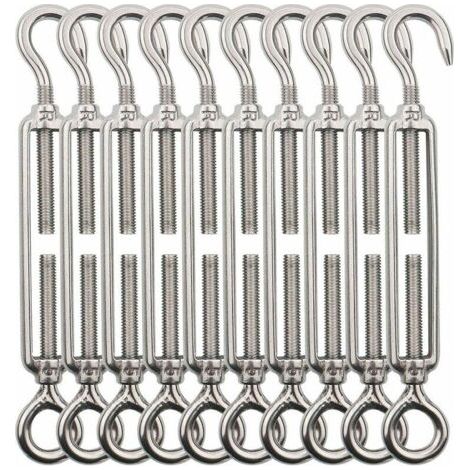 Crochet et oeil de tendeur M5, tendeur de fil de tendeur en acier inoxydable 10 pièces, tendeurs réglables robustes pour fil de jardin, fil de clôture, éclairage extérieur suspendu, balustrade de bric (1/5)