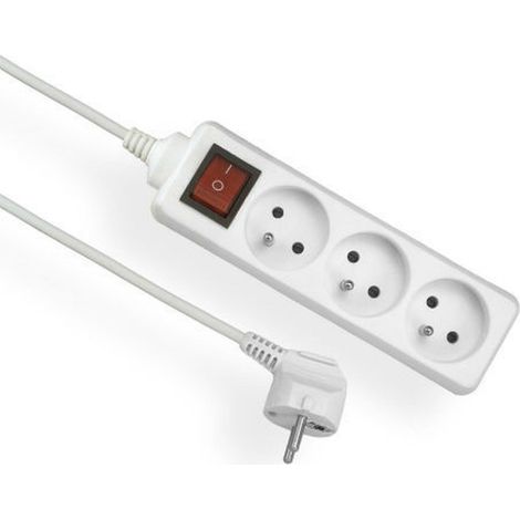 Cable alargador con toma de tierra e interruptor, blanco, 3 enchufes con/sin toma de corriente, 1,5 m, OMY 3x1 Elgotech EPS-301,5W (1/5)