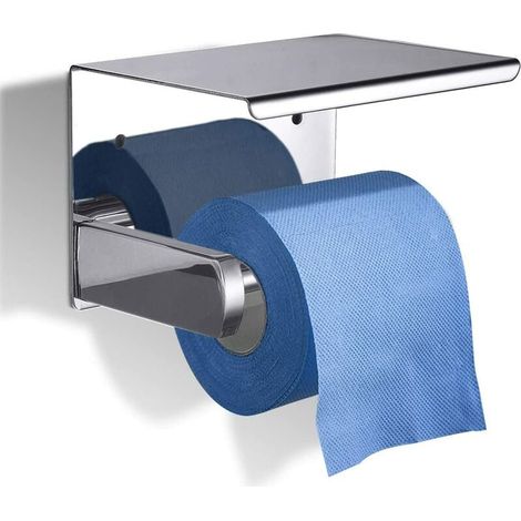 Porte Papier Toilette Industriel Mural de Acier Inoxydable Porte-Rouleau Papier Toilette avec Plateforme de Rangement pour Salle de Bain Noir Tube Rond (1/5)