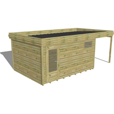 ABRI DE JARDIN bois Pin autoclave 27mm - 6,34x3,44m / 21,8m2 - Bac acier - Plancher bois (1/5)