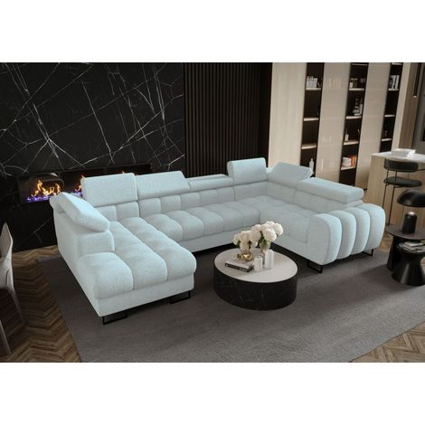 Wohnlandschaft Schlafsofa BASTIEN in Stoff Aragon Sky Ottomane Links