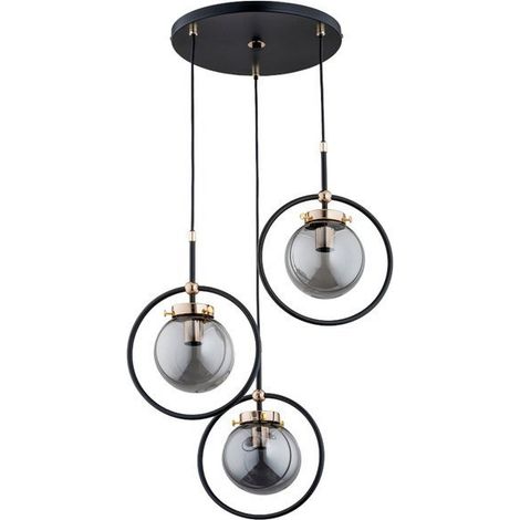 Alfa AKIRA Industrial Round Triple Pendant Ceiling Lamp, 3x E14 Socket, Black & Gold Metal, 40cm Shade, 90cm Drop, Dimmable with Bulbs, Modern Dining Room Light (1/2)